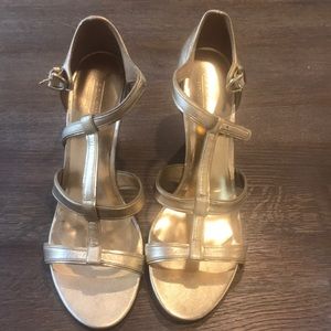 COACH gold wedge sandals